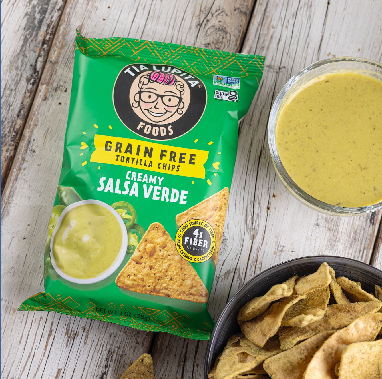 Salsa Verde Grain-Free Tortilla Chips Snack Pack (1oz, 24-count)